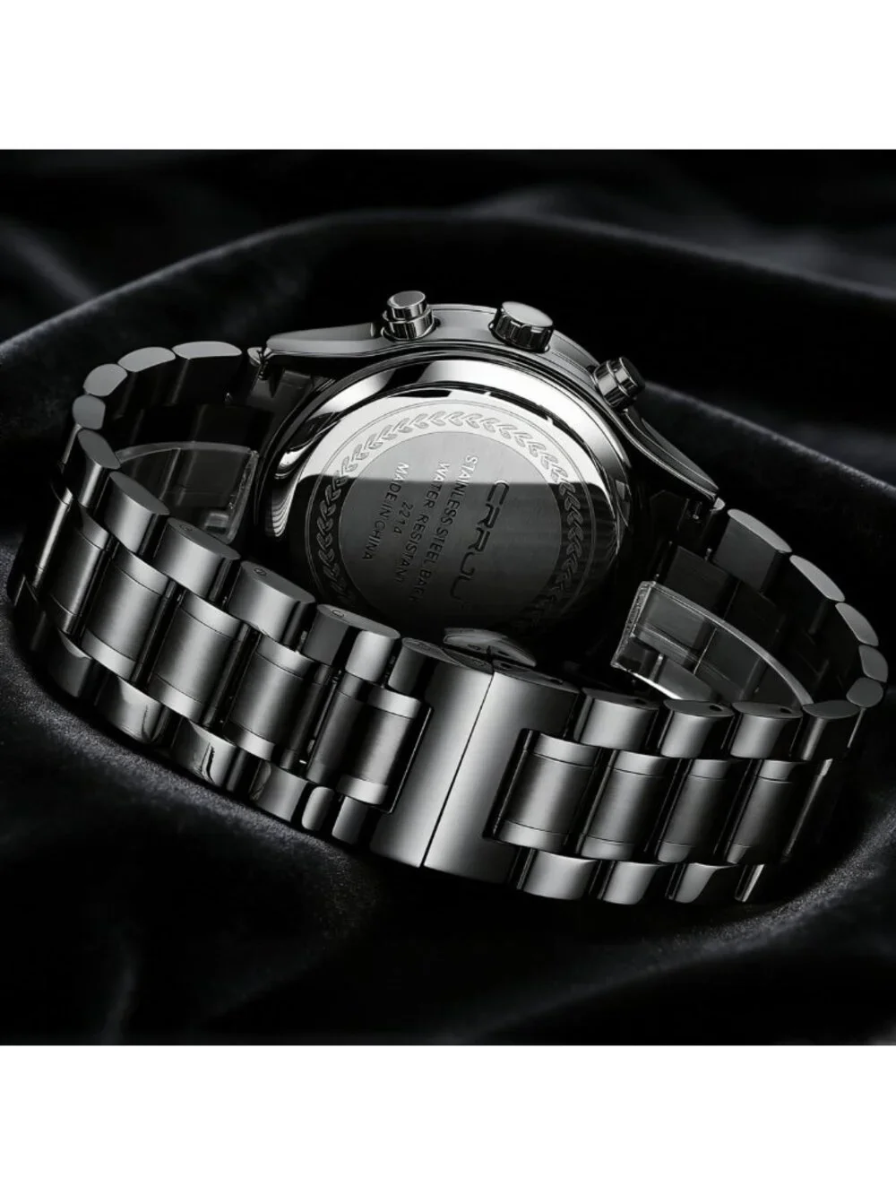 Stylish Men's Waterproof Chronograph Watch | Black Stainless Steel Band, Date